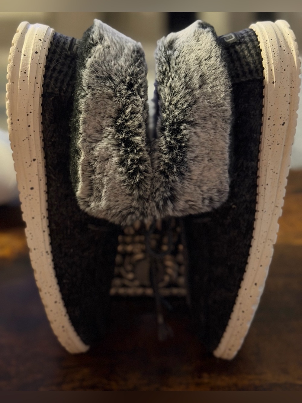 Hey Dude Charcoal Felt Faux Fur Collar Slip-On Ankle Booties Shoes